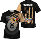 Pretyprints Personalized 3D Billiard Shirt Custom Name Men Women Team Apparel Pool 8 Ball Flag Tshirt Billiards Shirts Gift