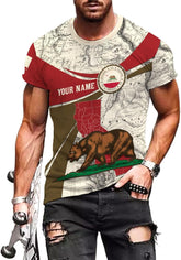 Mostprints Personalized Name California Shirt 3D Custom California Shirts for Men and Women, California Flag Shirt