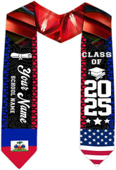 Pretyprints Haitians Graduation Sash, Haiti Graduation Stole Custom, Personalized Haitians American Flag Graduation Sash 2025