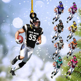 MoonArt Personalized Name Football Ornaments 2023, Customized Football Christmas Ornaments Wood Ornament Christmas Tree Hanging Ornament Pine Tree Decorations for Kid Couple Friends Family, Red (FB2)