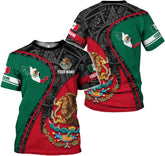 Custom Mexico Shirts for Men Women Mexico Shirts 3D Shirts Mexico Flag Digital Print T-Shirt Aztec Mexico Shirts US Flag
