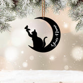 MAPrints Personalized Cat Ornaments for Christmas Tree, Custom Cat Christmas Wood Ornament 2024, Gifts for Christmas Cat Lovers Cat Memorial Ornament, Cat Hanging Ornament Cat On The Moon (CAT 8)