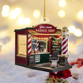 MAPrints Personalized Barber Shop Christmas Ornament, Hair Stylist Decoration, Barbershop Hairstylist Acrylic Wood 2D Flat, Barber Shop Monochrome Style Christmas Ornament, Gift for Barber (BBS 5)