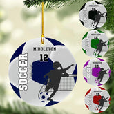 Mostprints Personalized Name and Numer Soccer Christmas Ornament 2023, Custom Soccer Ornaments for Xmas, Soccer Ornament Handmade from Wood Tree Hanging Ornament Pine Tree Decorations for Couple