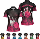 Custom 3D Bowling Polo Shirts for Women Personalized Team Name Gift Womens Customized Funny Bowling Short Sleeve Polo Shirt