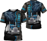MoonArt Personalized Name Trucker Shirts for Men 3D, Unisex American Trucker T Shirt for Driver, Size for Men and Women S-5XL