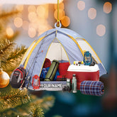 Suseaz Personalized Camping Ornament, Camping Wood Plastic Ornament Travel Trailer Shaped Acrylic Ornament, Gifts for Camping Lovers, Him, Her, Camping Christmas Ornament, Christmas Tree Decor (PC17)