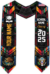 Custom Mexican Graduation Sash, Mexico Graduation Stole Customize Photo, Mexican American Flag Graduation Sash 2025