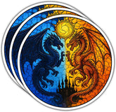 (3PCS) Sun and Moon Dragon Sticker, Fantasy Fire and Ice Dragon Vinyl Decal 3 inches Waterproof for Laptop, Journal, Water Bottle, Car, Scrapbook – Elemental Balance Sticker for Gamers 3 Inch
