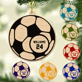 Mostprints Personalized Name and Numer Soccer Christmas Ornament 2023, Custom Soccer Ornaments for Xmas, Soccer Ornament Handmade from Wood Tree Hanging Ornament Pine Tree Decorations for Couple