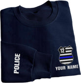 Leeprints Police Embroidered Sweatshirt, Thin Blue Line Embroidered Hoodie For Men Women, Love Police Shirt American Flag