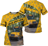 Personalized School Bus Driver Shirt Custom Name Yellow Bus 3D Tshirt Unisex American School Bus 3D Sweatshirt Gift to Driver