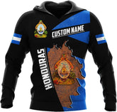 Vybonz Personalized Honduras APO Hoodie, Honduras Pride Honduras Flag 3D Zip Hoodie Sweatshirt Tshirt Men and Women