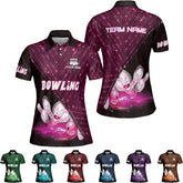 Custom 3D Bowling Polo Shirts for Women Personalized Team Name Gift Womens Customized Funny Bowling Short Sleeve Polo Shirt