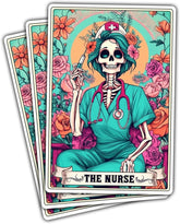 (3PCs) The Nurse Tarot Vinyl Sticker, The Nurse Tarot Card Holographic Stickers, Nurse Skeleton Hologrpahic Vinyl Stickers, Fun Nurse Decal- Stickers for Laptop Water Bottle Phone Car Helmet 3"