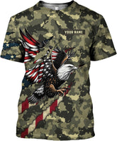 Woseprints Custom Veteran Army T-Shirt US Military Pride American Flag Vintage Personalized Army Shirts for Men Memorial Day