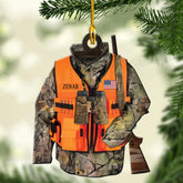 Piratify Personalized Name Hunting Ornament Hunter Vest Custom Ornament Mica Plastic Custom Hunting Christmas Ornament Pine Tree Hanging Ornament Decorations for Kid Couple Friends Family (Hunting 3)