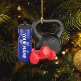 Tinoshop Personalized Fitness Ornament, Gym Ornament, Weightlifting Ornament, Powerlifting Ornament, Workout Ornament, Dumbbell Ornament Tree Decoration Gift for Gym Trainer Coach Instructor (ON239)
