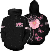 Podagree Personalized Breast Cancer Hoodie 3D, Pink Ribbon Awareness Sweatshirt, Survivor Pride Breast Cancer Zip Hoodie