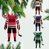 Personalized Hockey Ornaments for Xmas 2022, Hockey Ornament, Helmet and Gloves Wood Hockey Ornament, Hockey Christmas Ornament, Gift for Hockey Lovers, Christmas Pine Tree Hanging Decor Wood Ornament