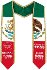 Custom Mexican Graduation Sash, Mexico Graduation Stole Customize Photo, Mexican American Flag Graduation Sash 2025