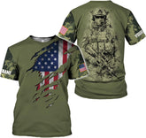 Woseprints Custom Veteran Army T-Shirt US Military Pride American Flag Vintage Personalized Army Shirts for Men Memorial Day