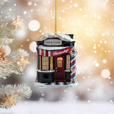 MAPrints Personalized Barber Shop Christmas Ornament, Hair Stylist Decoration, Barbershop Hairstylist Acrylic Wood 2D Flat, Barber Shop Monochrome Style Christmas Ornament, Gift for Barber (BBS 9)