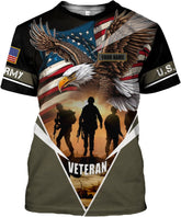 Woseprints Custom Veteran Army T-Shirt US Military Pride American Flag Vintage Personalized Army Shirts for Men Memorial Day