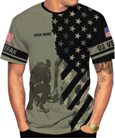 Woseprints Custom Veteran Army T-Shirt US Military Pride American Flag Vintage Personalized Army Shirts for Men Memorial Day