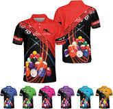 AOVL Personalized Name Billiard Polo Shirt Billiard Shirts Custom Billiard Flag Polo Shirt Men's Pool Billiard Gifts for Dad