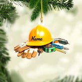 Suseaz Personalized Name Construction Worker Christmas Ornament, Mechanic Tools Ornaments, Construction Tool Box Ornament, Worker Acrylic, Wood Shape Flat Ornament, Gifts For Christmas 2024 (Worker 2)