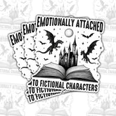 Emotionally Attached to Fictional Characters 3" Sticker – Fantasy Book Lover Quote Vinyl Decal Waterproof for Laptop, Journal, Kindle, Tumbler – Gift for Readers & Bookworms