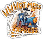3PCS Hot Mess Express Funny 3" Sticker, Skeleton Train Meme Humor Design, Die Cut Waterproof Vinyl Decal for Laptop, Water Bottle, Car, Phone, Window, Helmet, Notebook