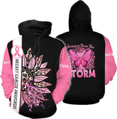 Podagree Personalized Breast Cancer Hoodie 3D, Pink Ribbon Awareness Sweatshirt, Survivor Pride Breast Cancer Zip Hoodie