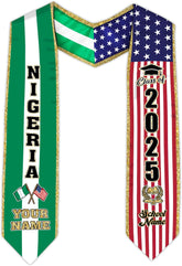 Pretyprints Custom Nigerian Graduation Sash, Nigeria Graduation Stole Customize, Nigerian American Flag Graduation Sash 2025
