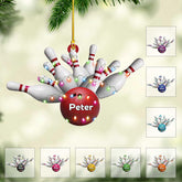 Suseaz Personalized Bowling Christmas Ornament for Bowler, Bowling Ball and Pin Xmas Ornament, Custom Bowling Team Ornament, Bowling Ball Strike Ornament, Gifts for Loved Bowling (BL1)