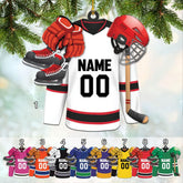 AOVL Personalized Hockey Christmas Ornament, Hockey Skates Helmet and Stick, Hockey Player Ornament, Hockey Ornament, Hockey Flat Ornament, Gift for Hockey Lovers Christmas Tree Decor (HK5)