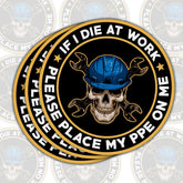 3PCS If I Die at Work Please Place My PPE On Me Hard Hat 3" Sticker - Funny Skull Electrician Sticker, Electrical Engineer Vinyl Decal, Waterproof 3 Inch for Water Bottle, Phone