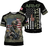 Woseprints Custom Veteran Army T-Shirt US Military Pride American Flag Vintage Personalized Army Shirts for Men Memorial Day