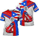 AOVL Personalized Puerto Rico Flag 3D Shirt - Unisex Adults - Red - Short Sleeve - Crew Neck - Modern - Polyester Blend - Fade Resistant - Size L