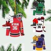 Personalized Hockey Ornaments for Xmas 2022, Hockey Ornament, Helmet, Gloves Wood Hockey Ornament, Hockey Christmas Ornament, for Hockey Lovers, Christmas Pine Tree Hanging Decor Wood Ornament, Red