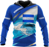 Vybonz Personalized Honduras APO Hoodie, Honduras Pride Honduras Flag 3D Zip Hoodie Sweatshirt Tshirt Men and Women