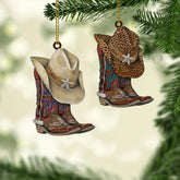 Suseaz Personalized Cowboy Boots Hat Ornament - Custom Cowboy Car Ornament with Name, Cowboy Ornament, Gifts for Cowboy Cowgirl, Horse Lovers Keepsake, Christmas Décor Ornaments (Style 2)