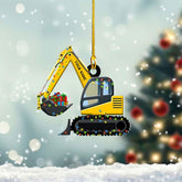 Piratify Personalized Excavator Christmas Ornaments, Heavy Equipment 2D Flat Shape Ornament, Gifts for Excavator Lovers, Workers, Husband, Him, Baby Boy, Christmas Tree Decor (Excavator 4)