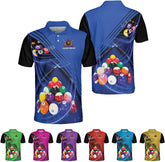 AOVL Personalized Name Billiard Polo Shirt Billiard Shirts Custom Billiard Flag Polo Shirt Men's Pool Billiard Gifts for Dad
