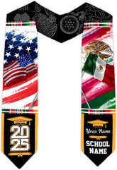 Custom Mexican Graduation Sash, Mexico Graduation Stole Customize Photo, Mexican American Flag Graduation Sash 2025