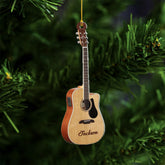 Personalized Acoustic Guitar Ornament - Guitar Christmas Plastic Wooden Ornament, Musical Instrument for Band, Red Electric Guitar Instrument, Custom Name Gift for Guitarist, Songs Music Notes (GT11)