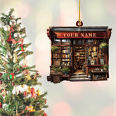 Piratify Personalized Bookshop Ornament, Bookstore Christmas Tree Decorations, Book Lover Gifts, Librarian Ornament, The Bookshop 2D Flat 2024 Christmas Ornaments (Bookshop 3)