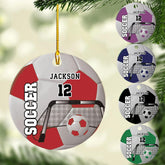 Mostprints Personalized Name and Numer Soccer Christmas Ornament 2023, Custom Soccer Ornaments for Xmas, Soccer Ornament Handmade from Wood Tree Hanging Ornament Pine Tree Decorations for Couple