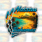Nassau Bahamas Sunset Beach 3" Sticker, Tropical Island Travel Souvenir Vinyl Decal Waterproof for Laptop, Water Bottle, Luggage, Notebook, Car, Scrapbook – Gift for Beach Lovers